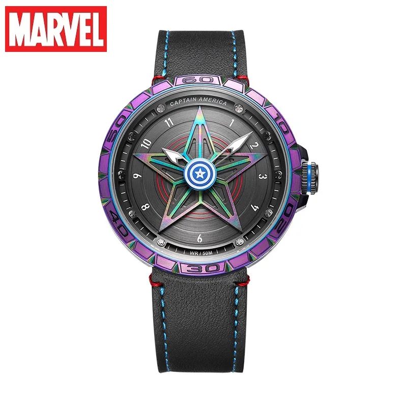 Disney Marvel Captain America Men Stainless Steel Quartz Wristwatch Avenger Crystal Glass 50m Waterproof Male New Clock Luminous