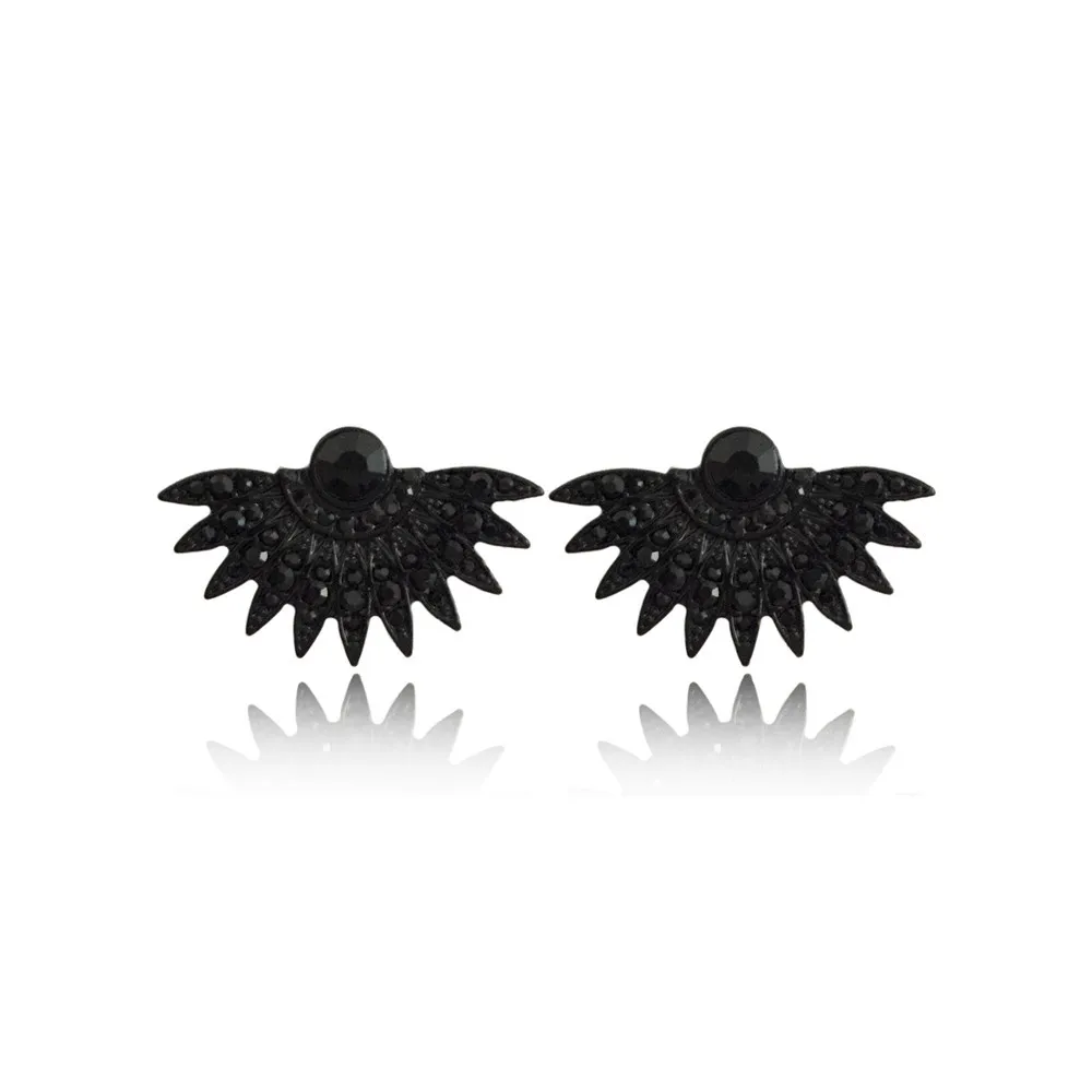 New Fashion Personality All Black Stud Earring Black Glass Stone Decorated Earring for Special Party Statement Jewelry