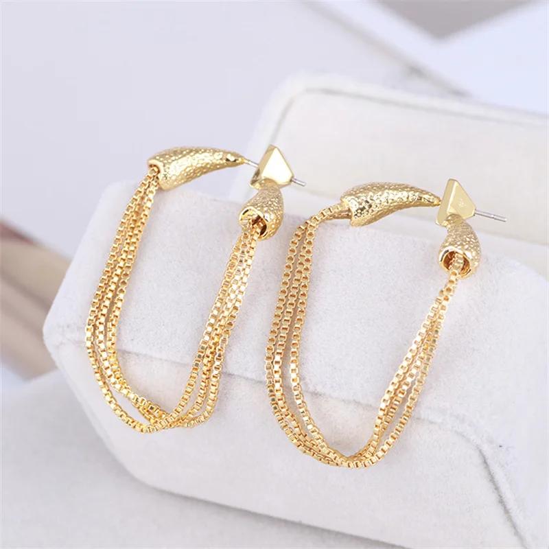 

European And American Jewelry Wholesale Metal Texture Box Chain Tassel Fashion Female Earrings