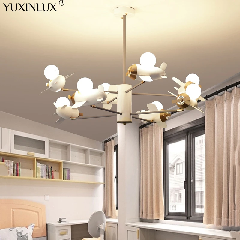 Creative Helicopter Led Chandeliers Children\'s Room Pendant Lamps For Living Room Bedroom Indoor Hanging Lightings Flyer Dream