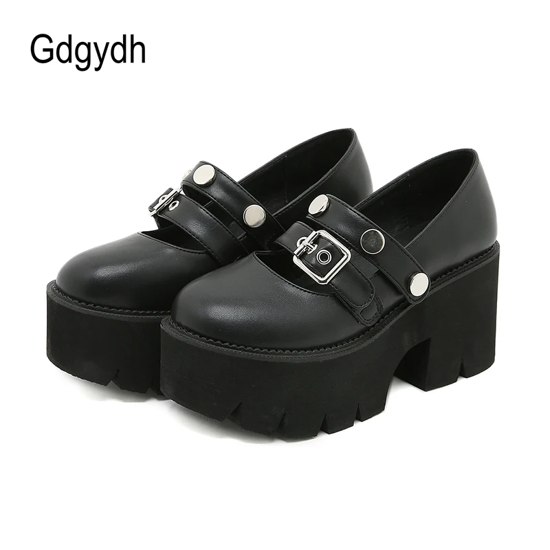 Gdgydh Japanese Mary Jane Shoes Cosplay Platform Chunky Heels Belt Buckle Strap Lolita Style Spring Summer Loafers Casual Shoes