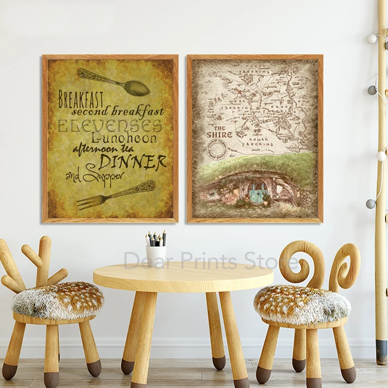أدب خيالي Tolkien إقتباس فن طباعة ملصق قديم ريفي منزل من The Shire خريطة حائط لوح رسم صورة زخرفة #5