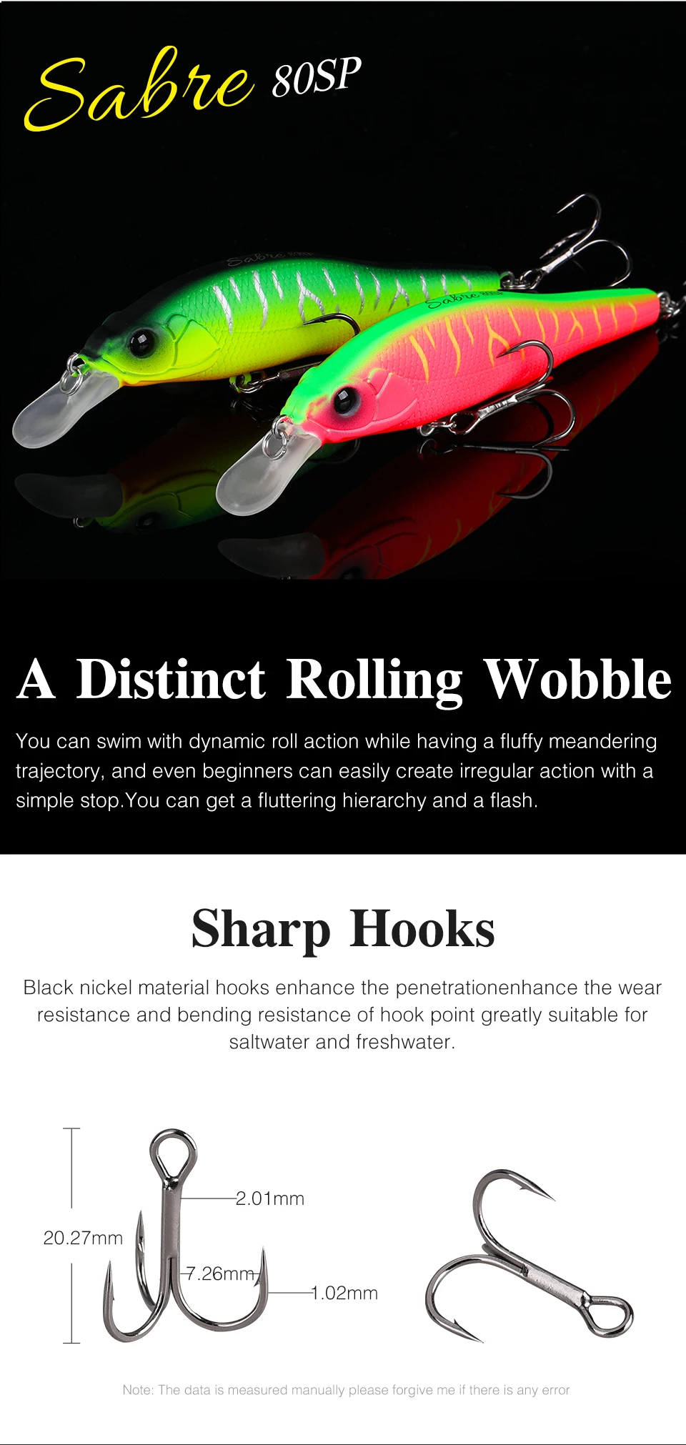 TSURINOYA 3,15 Zoll 80SP Suspend Minnow Sabre 80 mm 10,3 g künstlicher Bass Pike Hard Baits Shiner Shad Angelköder Jerkbait – Detail 11