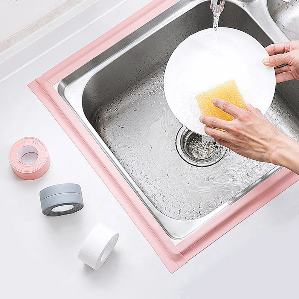 PVC Waterproof Wall Sticker Self Adhesive Sink Stove Crack Strip Kitchen Bathroom Bathtub Corner Sealant Tape Waterproof