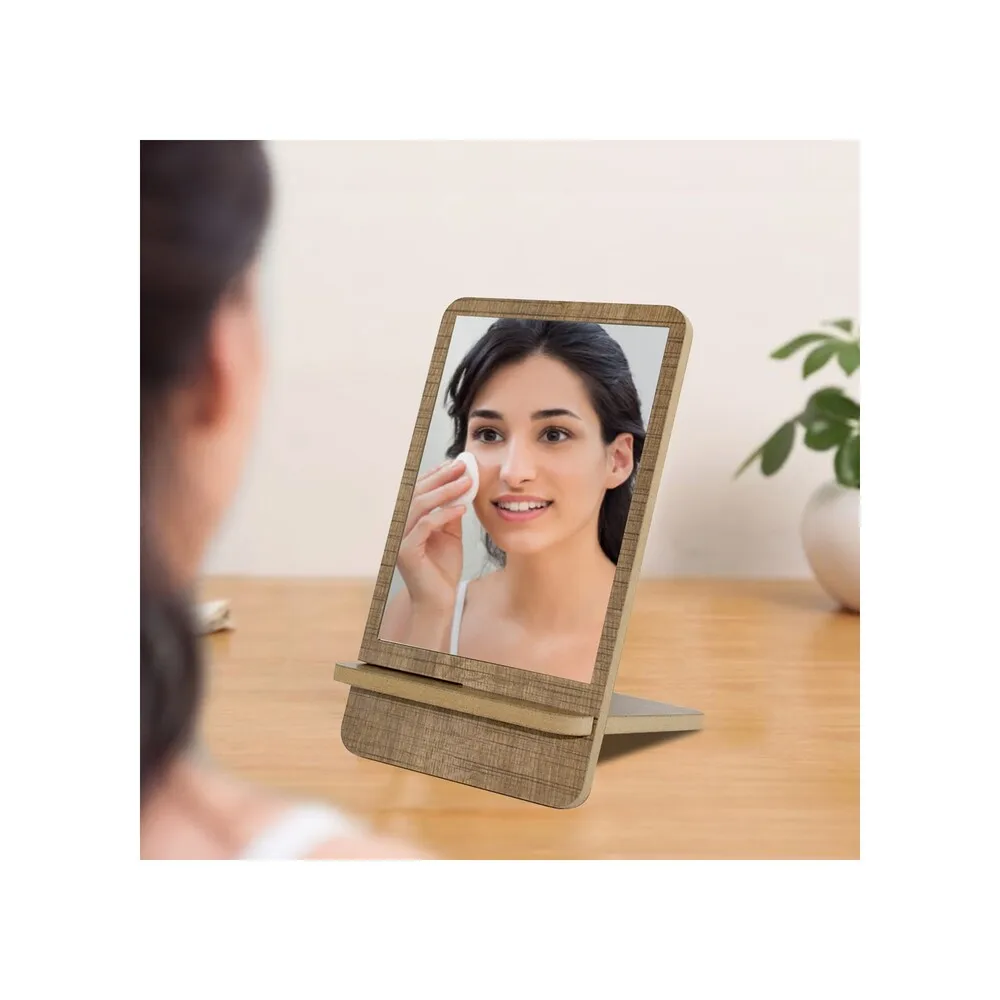 Wooden City Decorative Tumbled Custom Design Wooden Tabletop Makeup Mirror Vanity Mirror Make up Cosmetic Mirror Table Mirrors