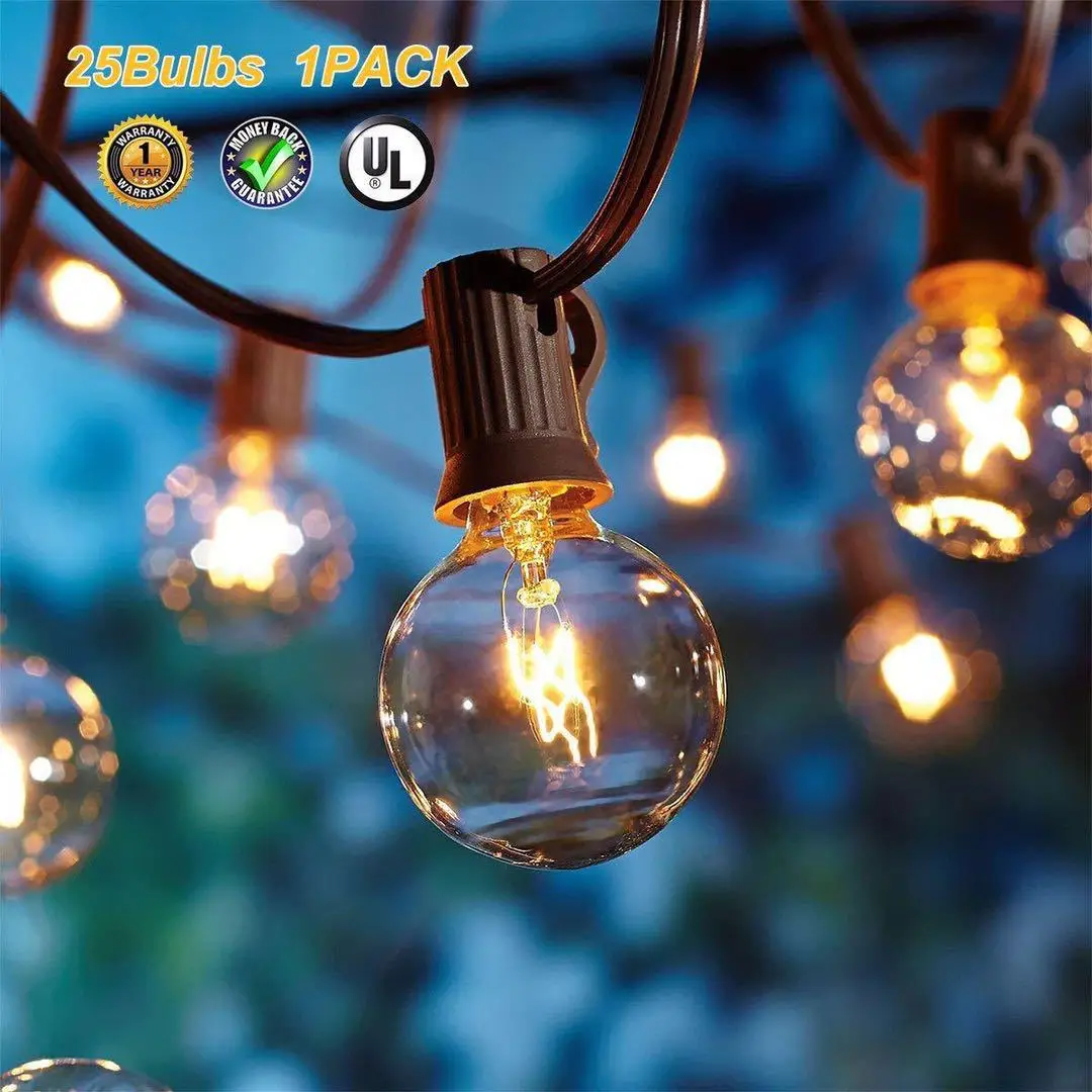 

7.6m Outdoor String Lights G40 7W Globe Edison Glass Incandescent lamps 25FT Waterproof Fairy Patio Light Garden Holiday Wedding