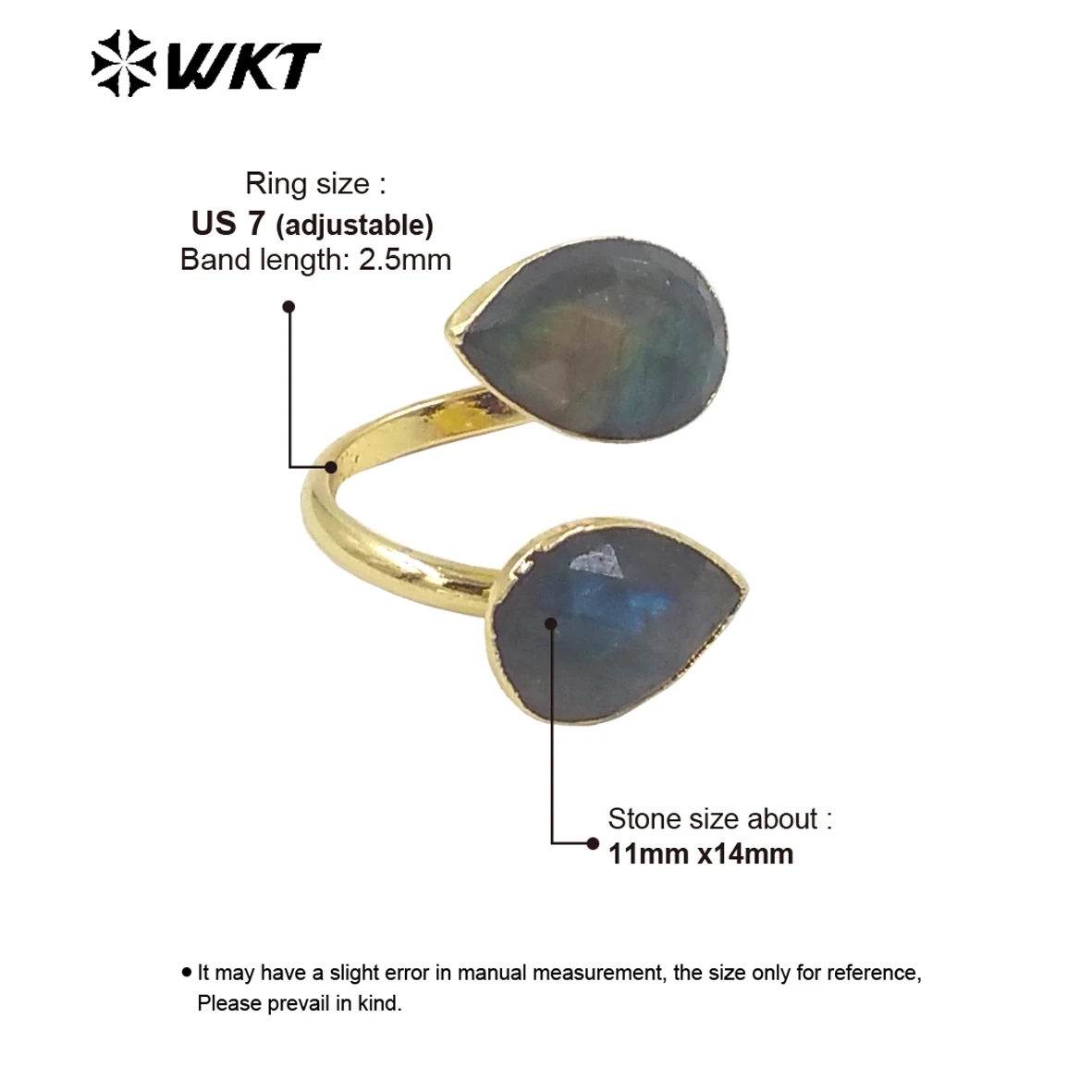 

WT-R402 WKT 2025 Fashion Natural Labradorites Amazonite Sun Stone Adjustable Rings Women Party Accessory
