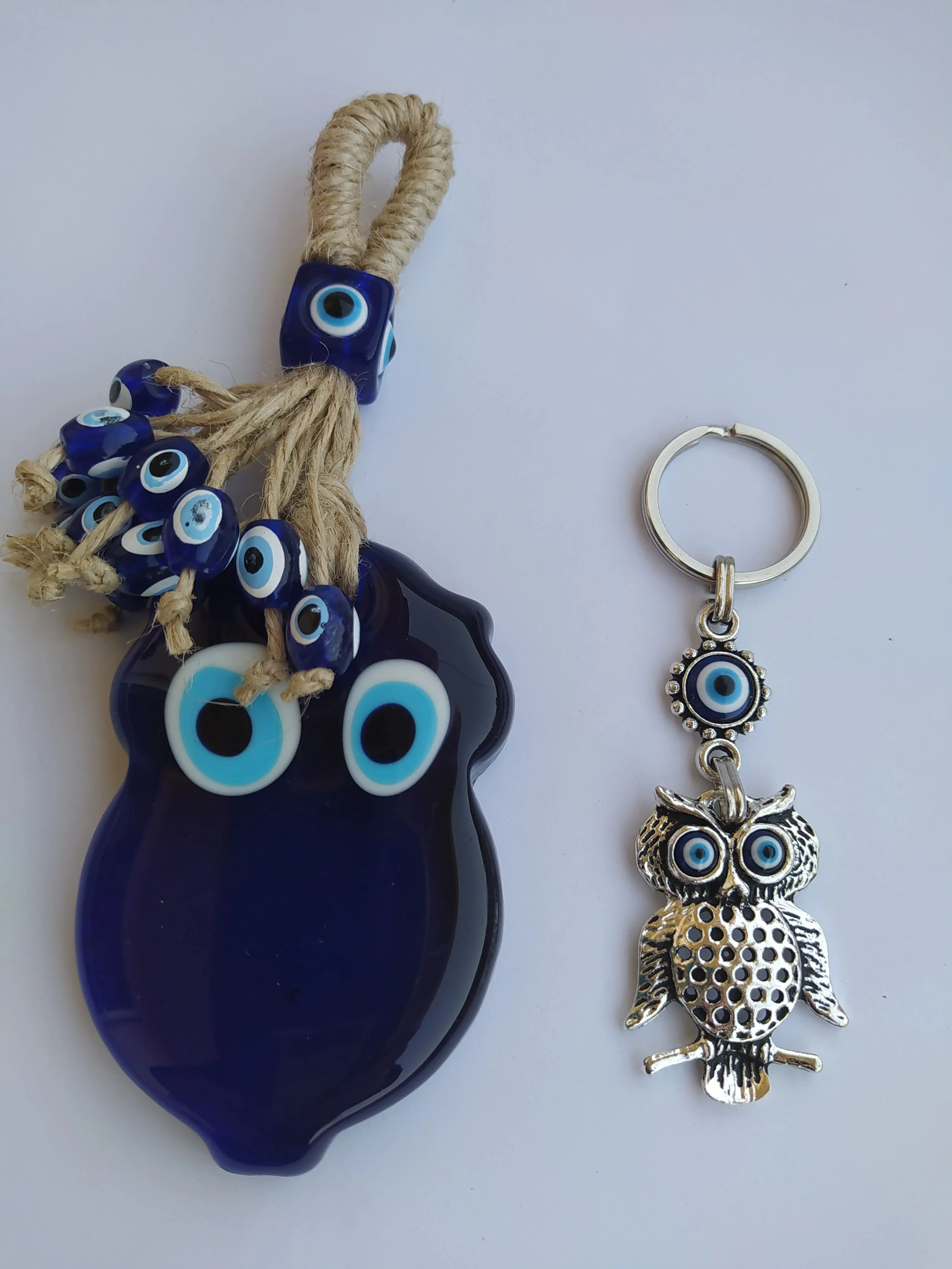 Tasselled Owl Evil Eye Wall Hanging Handmade Glass Bead Pendant Charm Turkish Amulet Talisman Nazar Protector Boho Home Decor