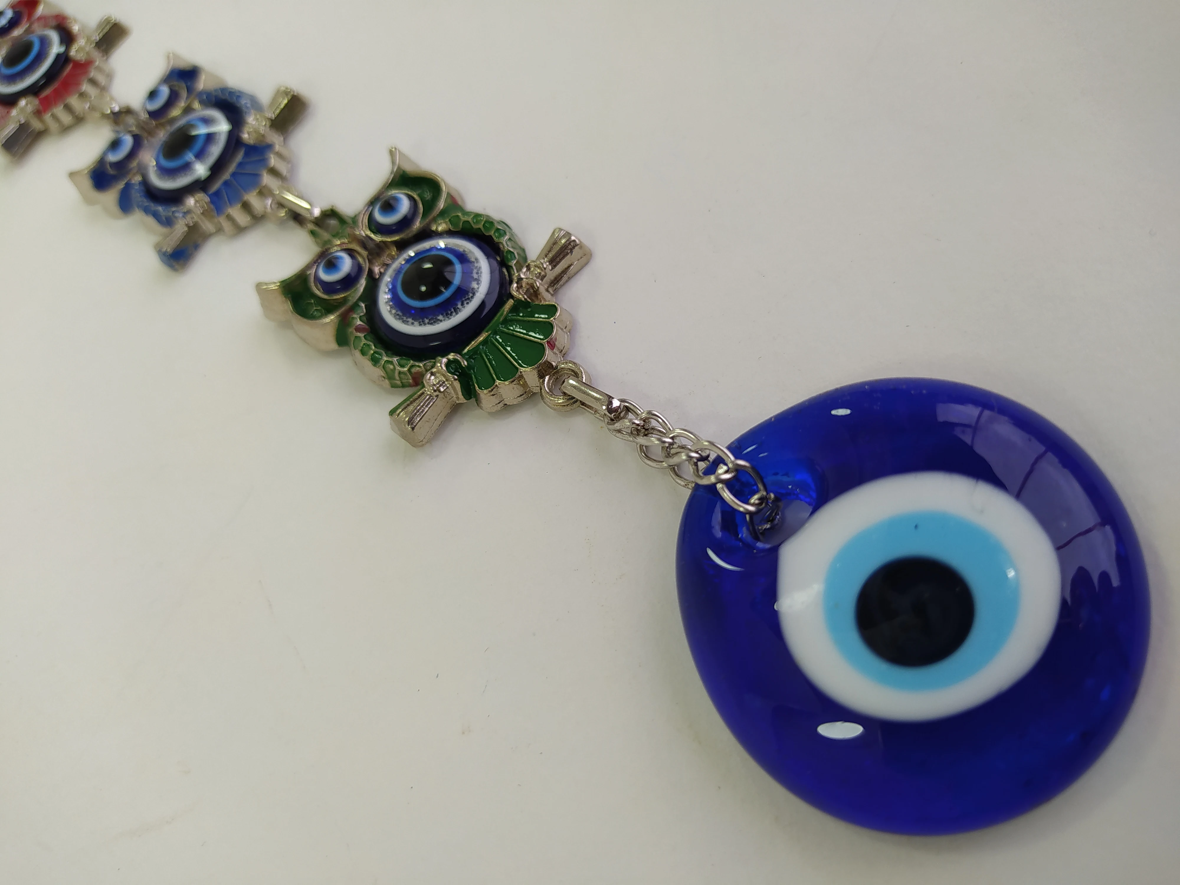 

Metal Owls Evil Eye Decor Glass Bead Pendant Charm Turkish Handmade Amulet Wall Hanging Talisman Boho Home Decor Made in Turkey