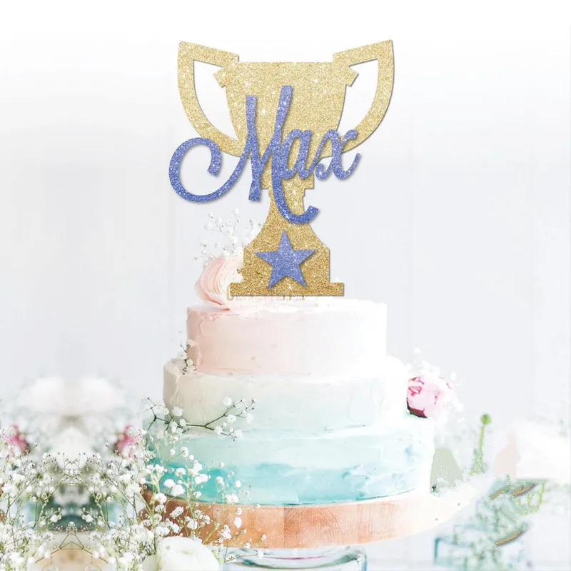 

Custom Trophy cake topper Gold glitter cake topper personalised Medal Trophy any name, Any age Party Decorations food toothpicks