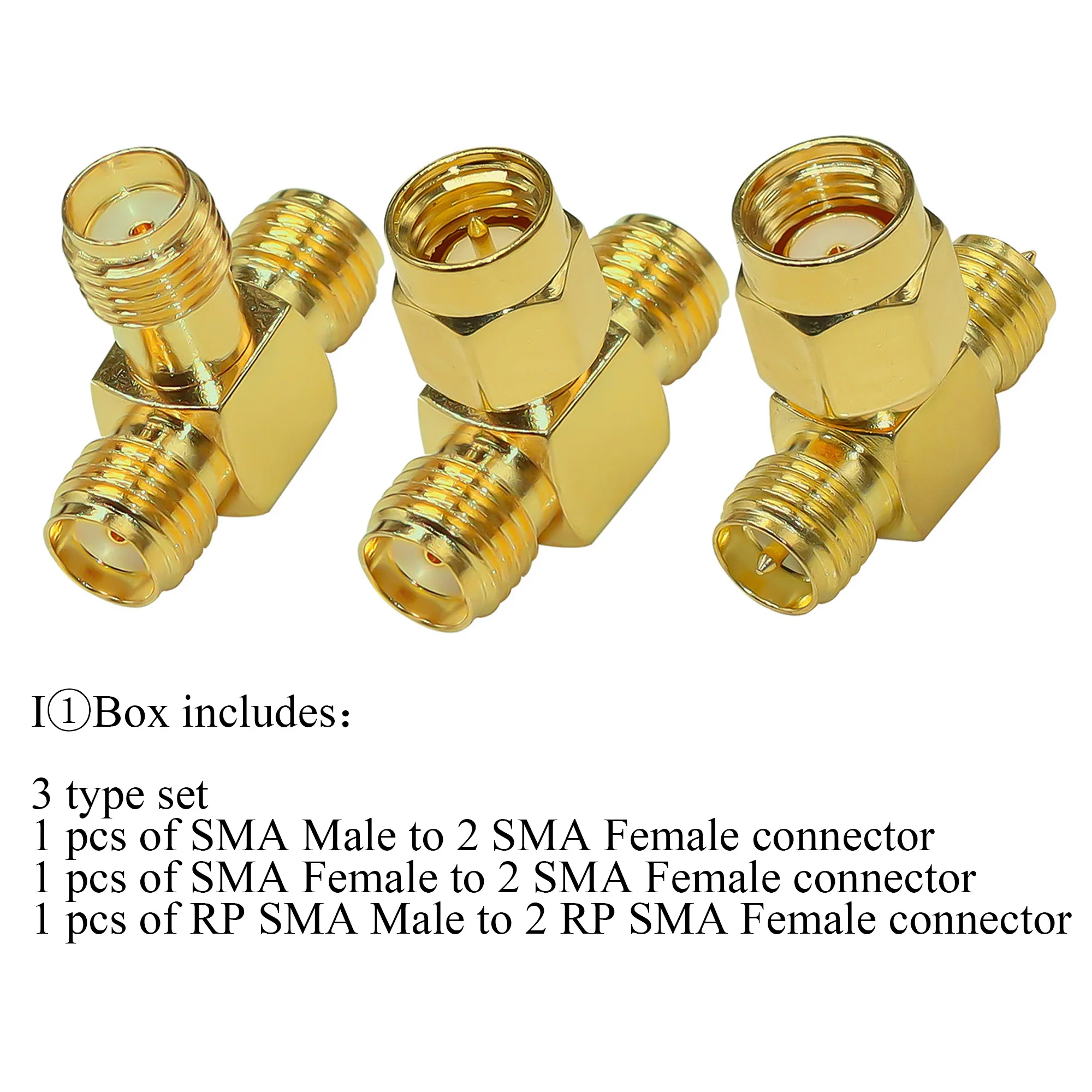 SMA Splitter Connector SMA/RP-SMA Male to Dual SMA/RP-SMA Female Triple Tee Adapter SMA Connector 3 Way 3Type/lot 2pcs/lot