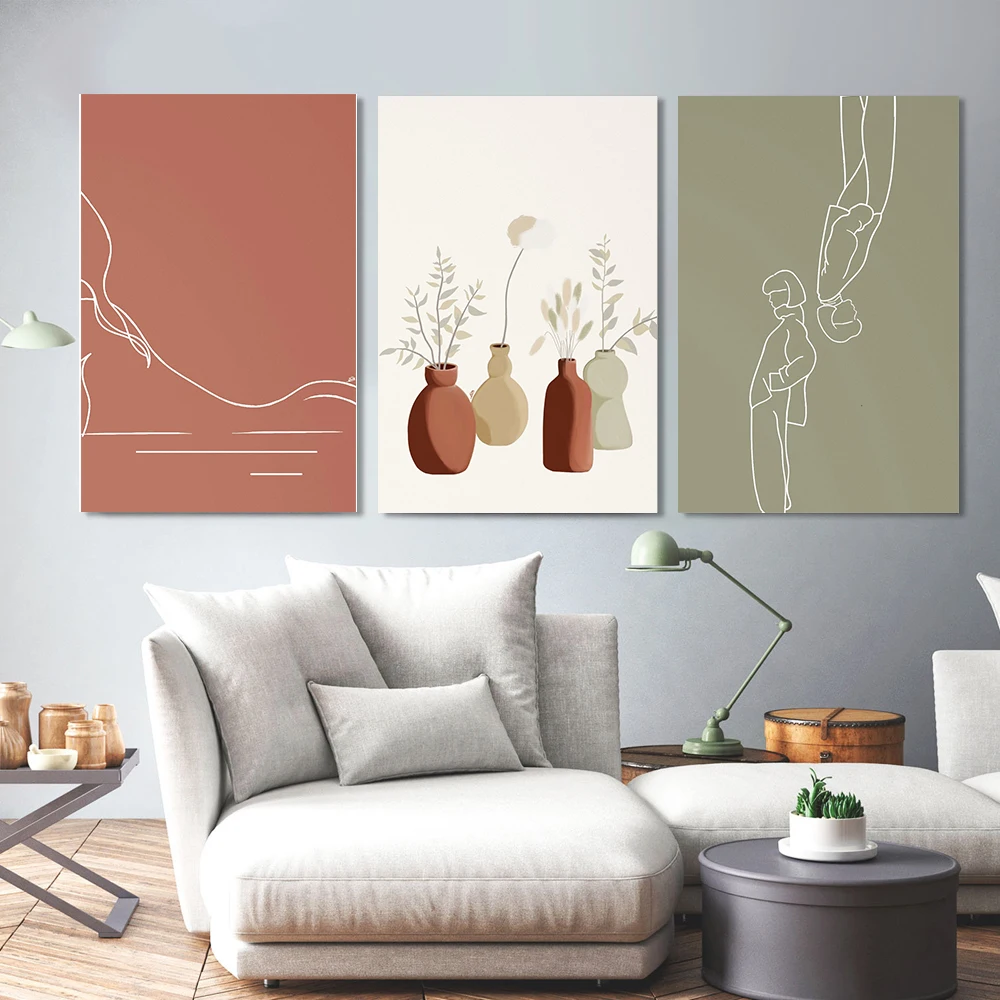 

Boho Print Vase Leaf Hand Line Abstract Wall Art Canvas Painting Minimalist Poster and Print Wall Pictures For Living Room Decor