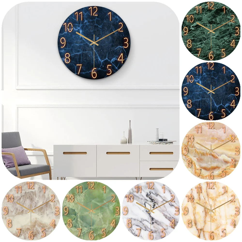 Modern Design Marble Giant Watches Glass&Crystal Body Large 3D Wall Clock Decorated For Living Room Mute Mechanism Bedroom Decor