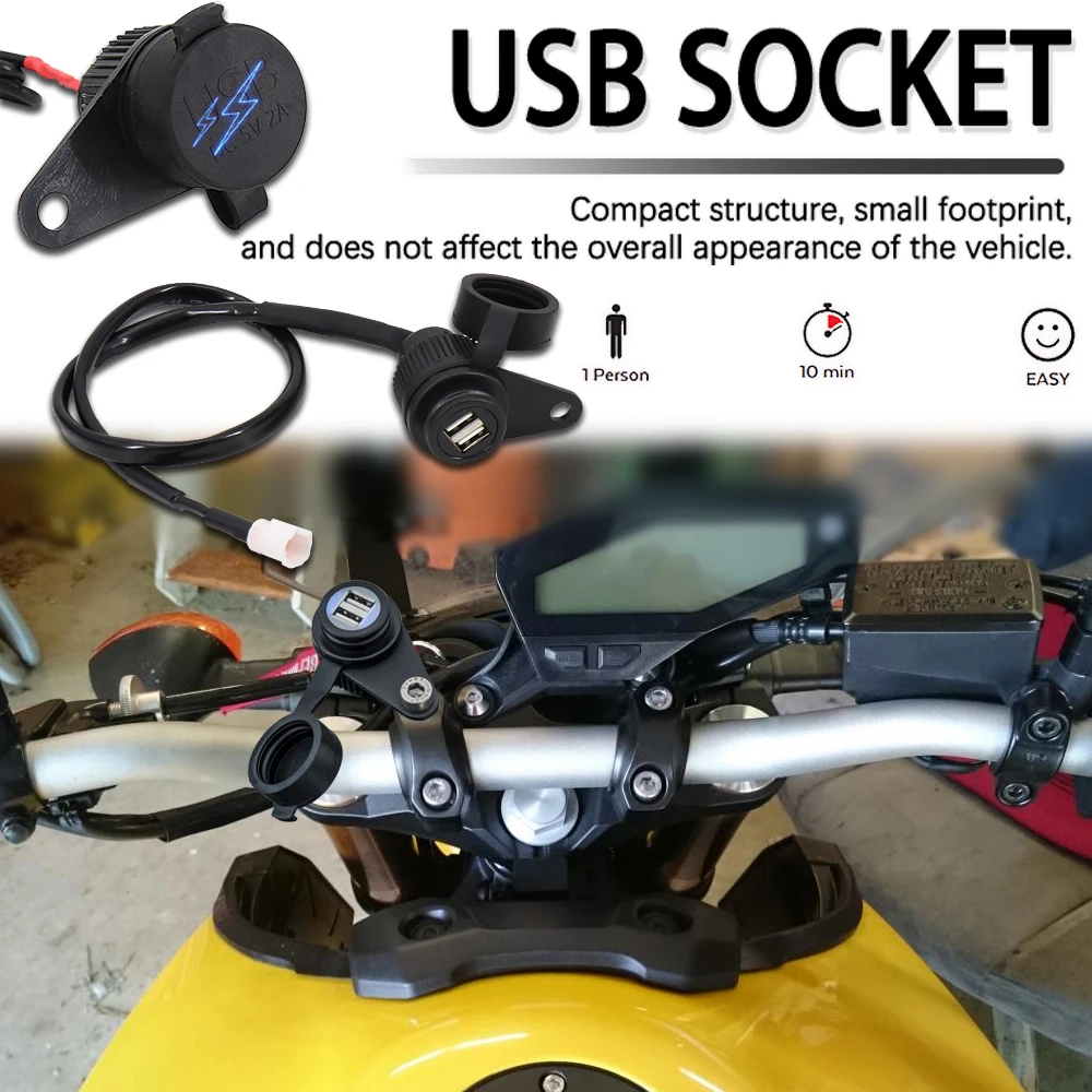 For Yamaha MT09 2017-2021 MT07 All yearsMT09 MT07 New Motorcycle Dual USB Socket Fast Charging Phone Ipad Charge Electronics