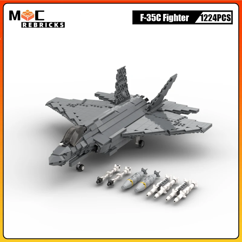 

Modern Technical Military Series Navy Aircraft F-35C Lightning II Stealth Attack Fighters Building Blocks Bricks Toys Boys Gift