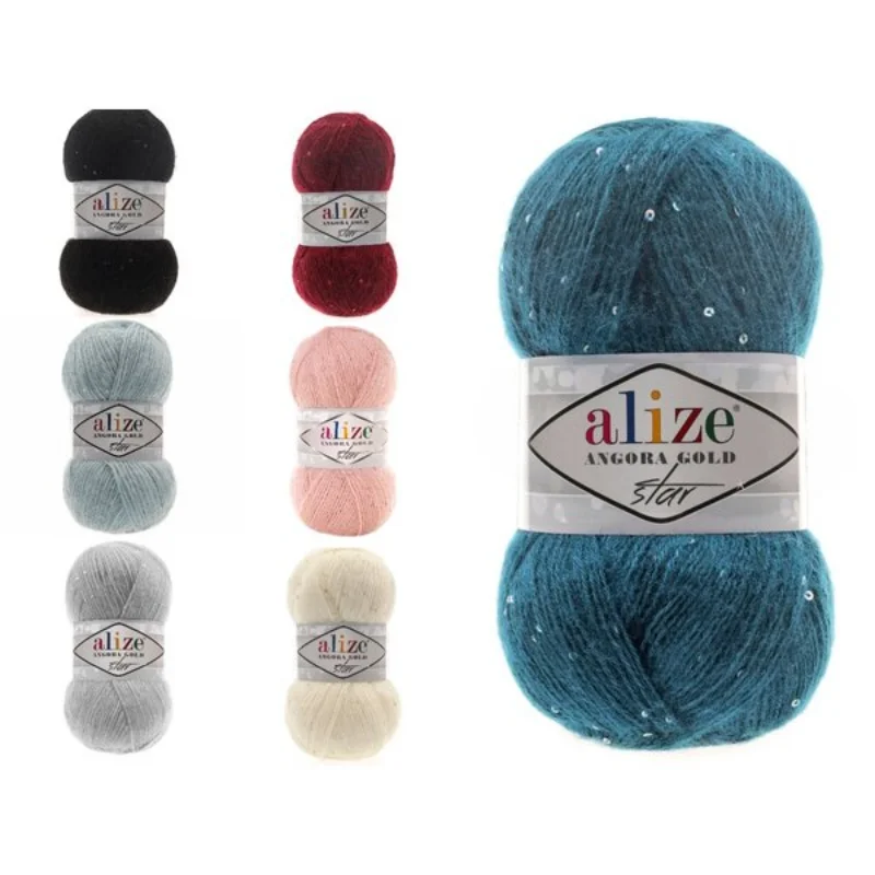 Alize Angora Gold STAR Yarn Sequin Glitter Beads Sparkle Shine Paillette Spangle Mink Merino Mohair Alpaca Wool Knitting Crochet