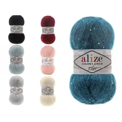 Alize Angora Gold STAR Alise angora ouro estrela fio lantejoulas glitter grânulos brilho brilho paillette spangle vison merino mohair alpaca lã tricô crochê