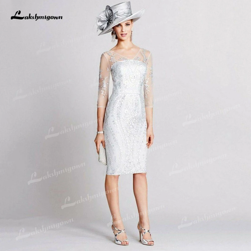 

Exquisite Silver Embellished Mother Of The Bride Dresses Beads V neck Elegant dresses for women vestido mae da noiva