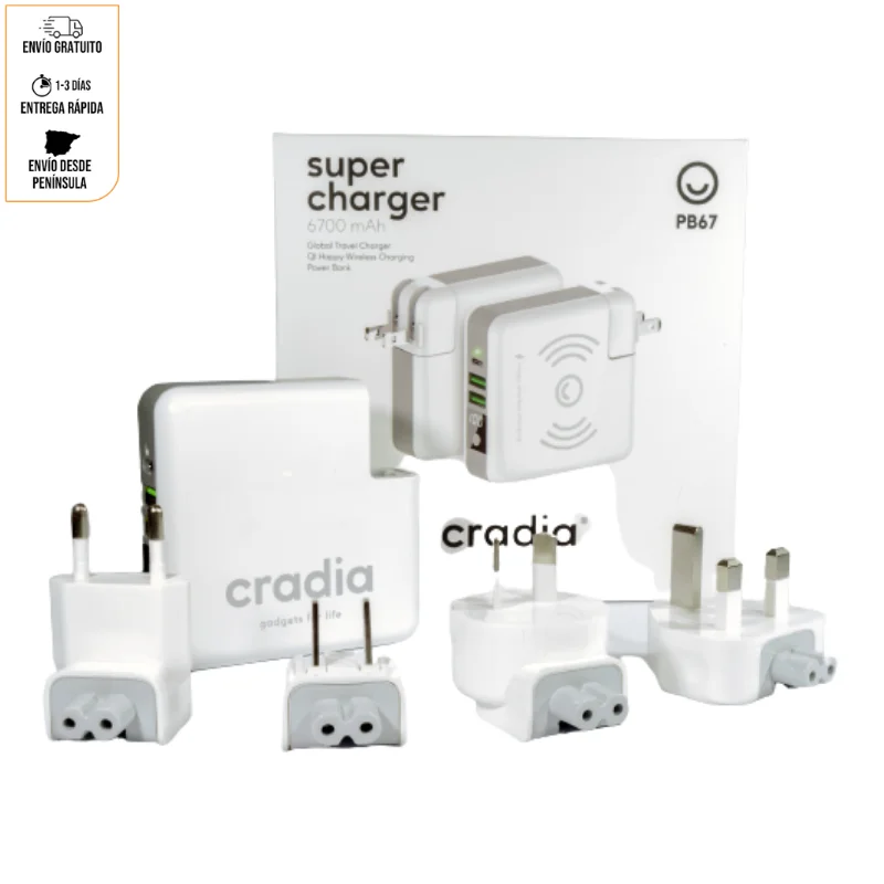 Cradia Fast Wireless Charger - 6700 mAh External Battery with Digital Display and Wireless Charging