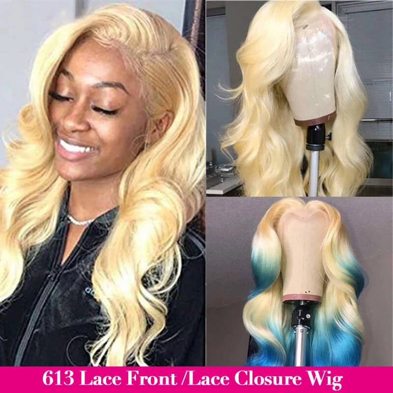 Perruque Lace Front Wig Body Wave brésilienne Remy naturelle, blond miel 613, 13x6/13x4, densité 150%, pour femmes