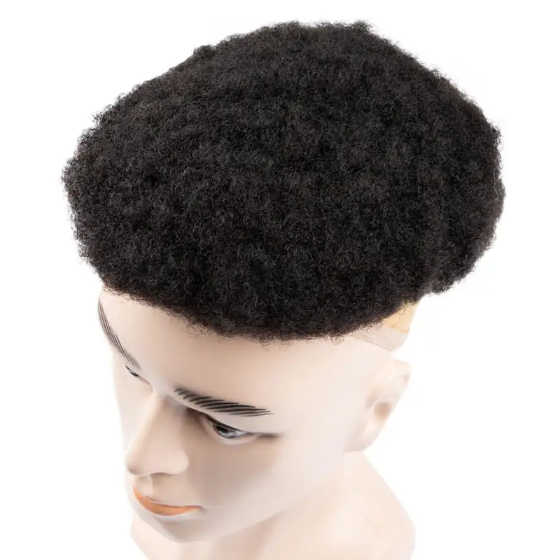 Afro Mannen Toupet Mannen Pruiken Ademend Mono Man Haar Capillaire Prothese 6 "Vervanging Systeem Unit 100% Menselijk Haar pruik Voor Mannen