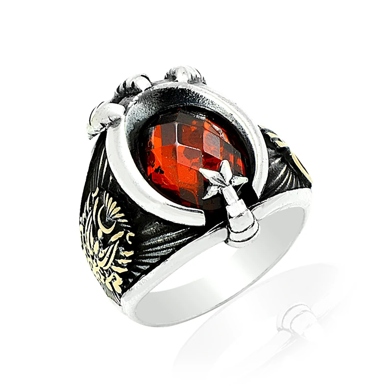 925 Silver Hictorical English Flag and Ottoman Symbol Printed Rings for Men