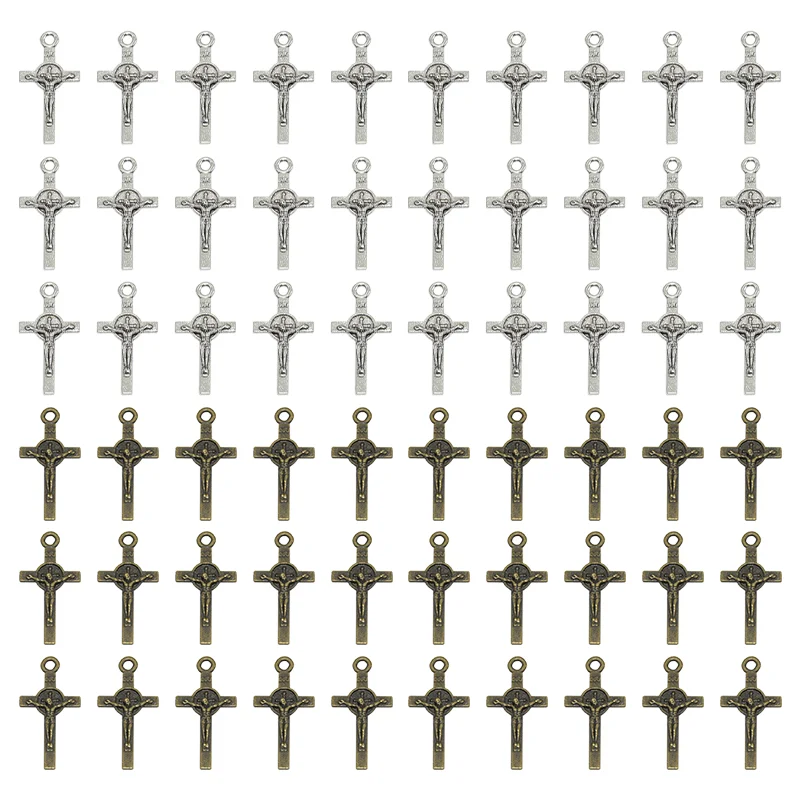 50 Uds. Venta al por mayor de dijes cruzados de dos colores, colgantes de Cristo de Metal de aleación de Zinc para DIY, accesorios de joyería hechos a mano, fabricación de 23*12mm