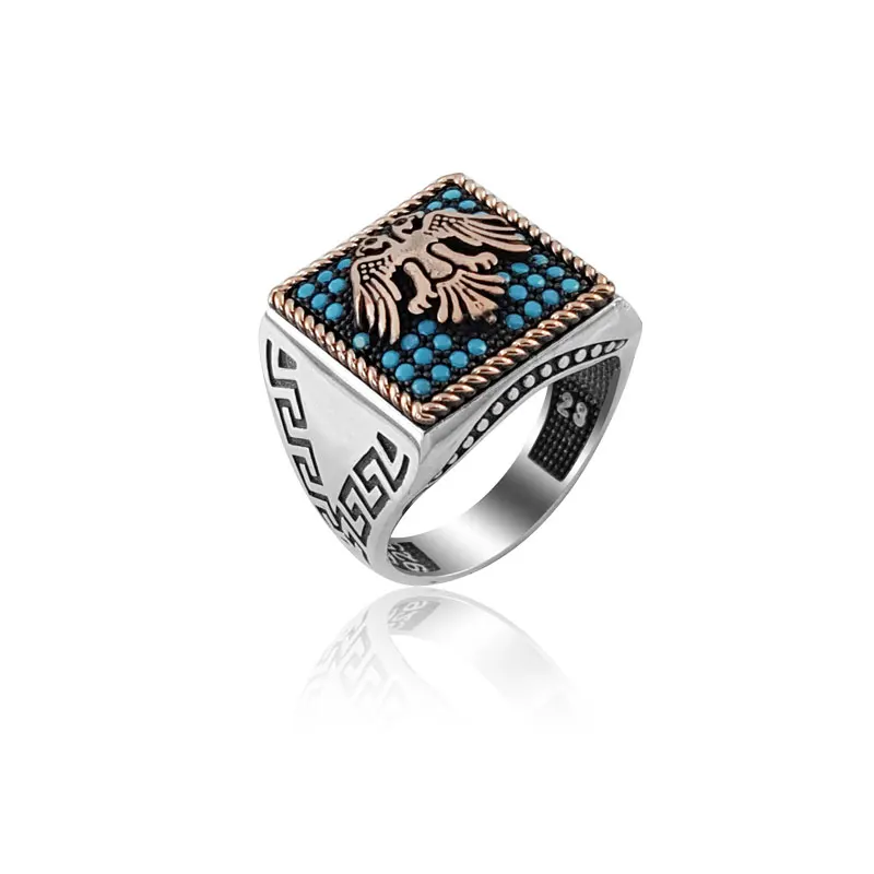 925 Silver Classic Ottoman Ring Eagle Printed Traditional English Men Ring