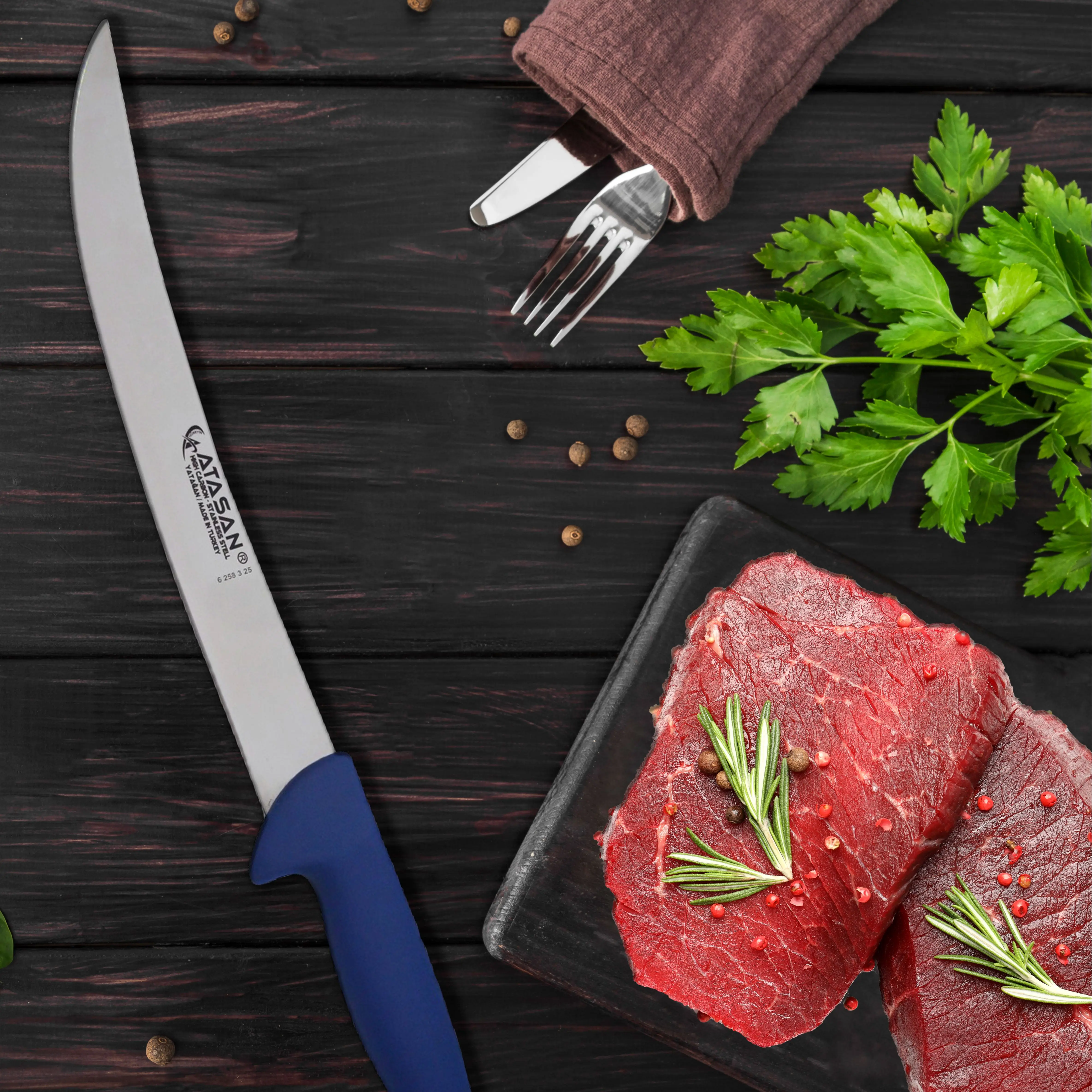 

Special Curved Sharp Meat Fish Steak Chef Knife Kitchen Knife Kitchen Tool Utensil High Quality Stainless Steel Damascus Butcher Handmade