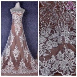 La Belleza 2025 New fashion bridal,ivory lace fabric,off white beading wedding dress lace fabric 47'' width 1 yard