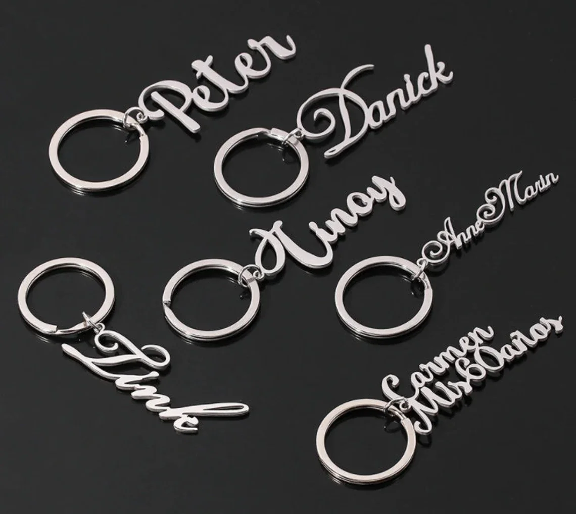 Custom Name Keychain Personalized Vertical Nameplate Pendant Stainless Steel Keyring For Unisex Family Jewelry  Wholesale