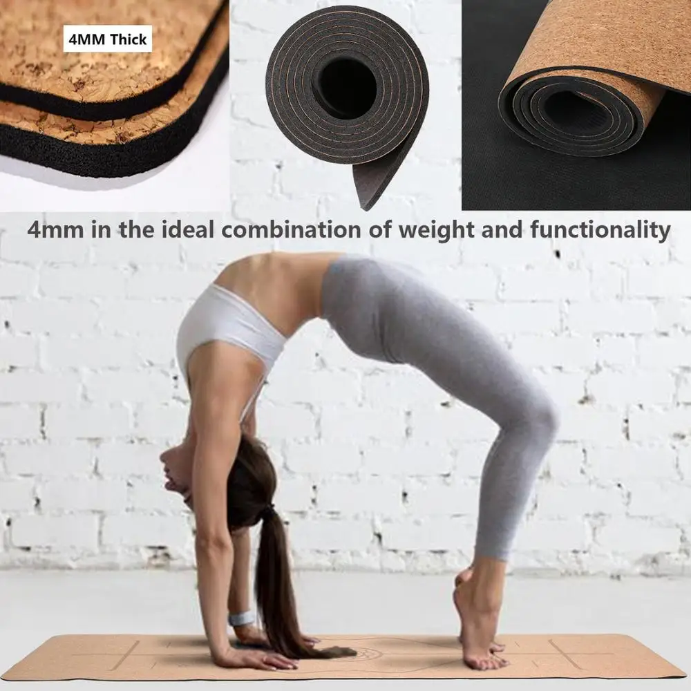 Cork Yoga Mat Set Non-slip Organic Cork  Natural Rubber with Yoga bag For Hot Yoga Gymnastics Non-Toxic Latex Free Gym Exercise