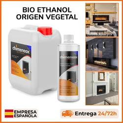 Bioetanol 96% de origen vegetal para chimeneas de alta calidad sin humos y sin olor.  Garrafas de 5000ml / 5L o Botella de 1000ml / 1L. Marca Chimeneox. Empresa Española