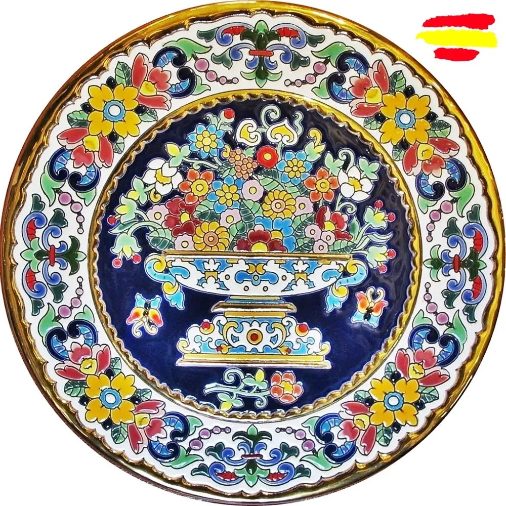 Ceramics plate--36 cm/14,2 inch diameter-ceramics española-esmaltada made up handmade-made in España-oro 24 k-ARTECER