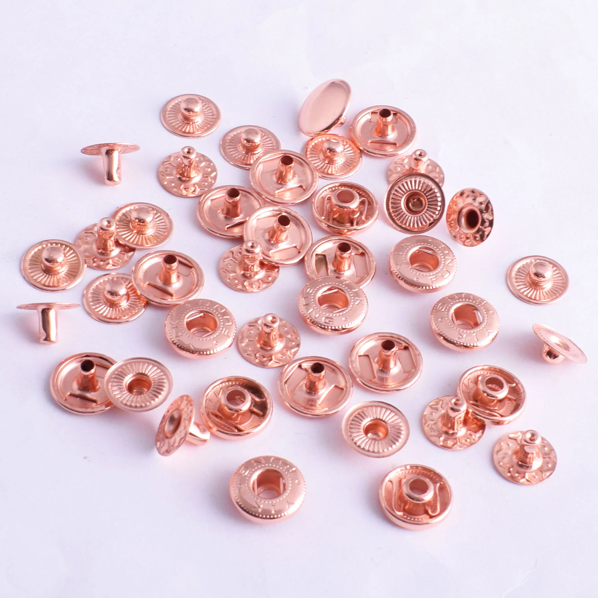 12mm Rose Gold Snap Button Snap Fasteners Press Studs Snap Rivet Buttons Poppers Snap Fasteners for Clothing Leather20/50sets