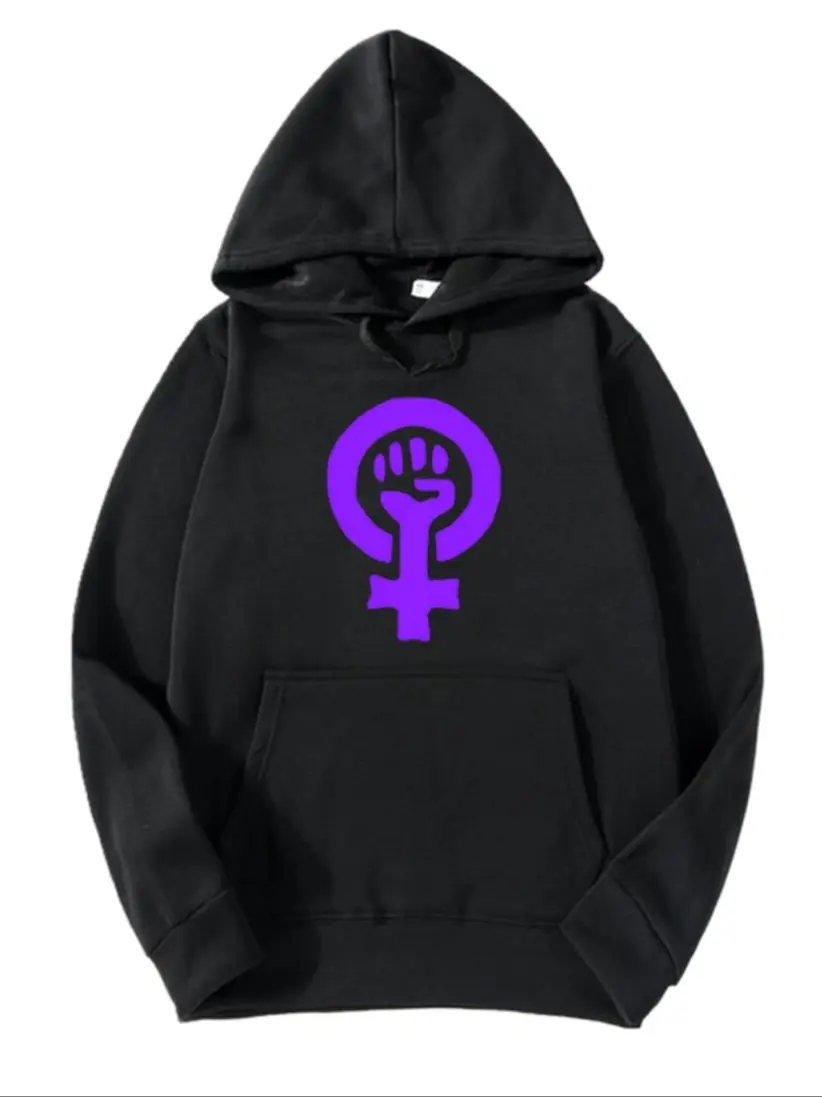 Sudadera Feminista negra Logo Oversize con Capucha e Impresion Premium 300 grs