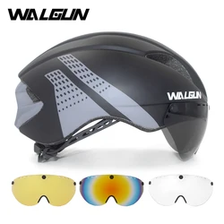 WALGUN Aero Cycling Helmet Road Bike Helmet Adults Lens Goggles Visor Time Trial TT Triathlon Bicycle Helmet M L for Men Women
