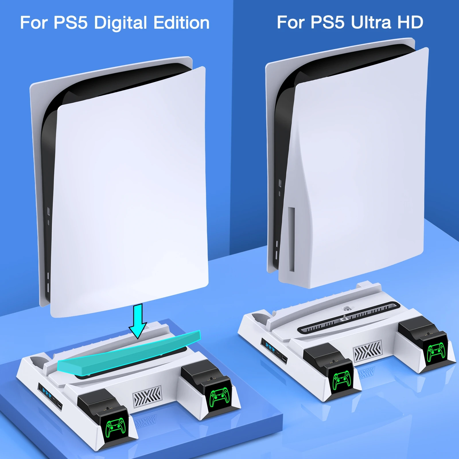 Вертикальная охлаждающая подставка для контроллера PS5, станция для быстрой зарядки с охлаждающим вентилятором для Playstation 5 Disc/Digital