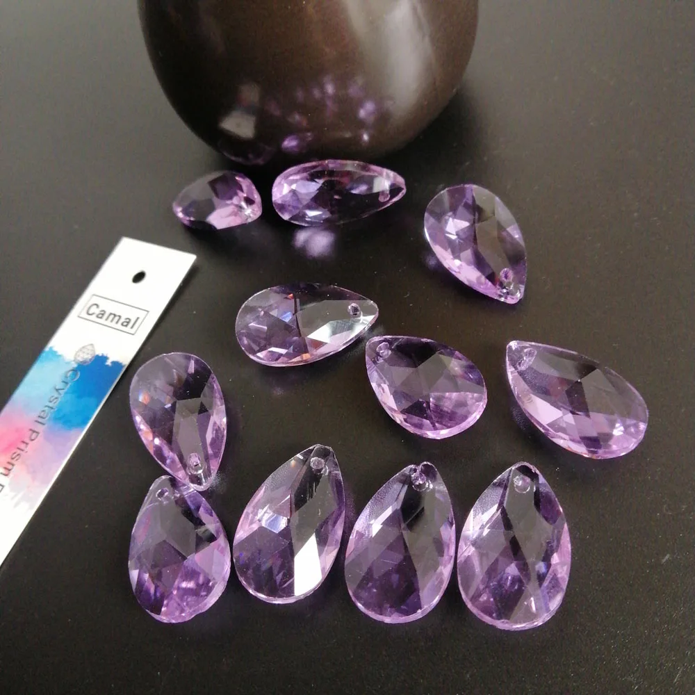 Camal 10Pcs 22mm Light Purple Teardrop K9 Crystal Beads Chandelier Pendant Prisms Part Lamp Jewelry Making Hanging Home Decor