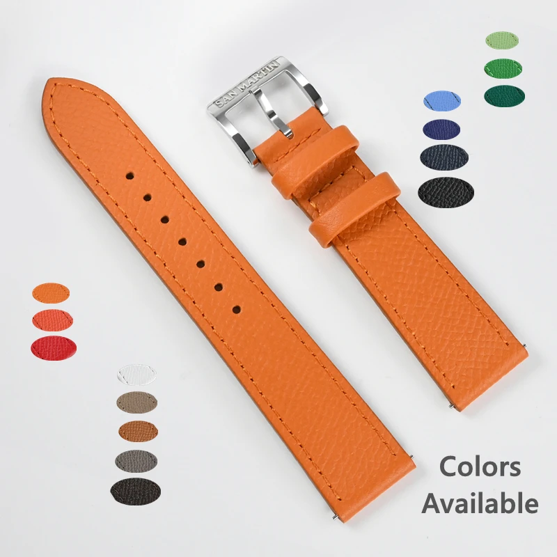 San Martin Epsom Leather Watchbands 20mm Watch Starp Band Quick Release Wrist Belt For Men Wristwatch Buckle Soft High Quality