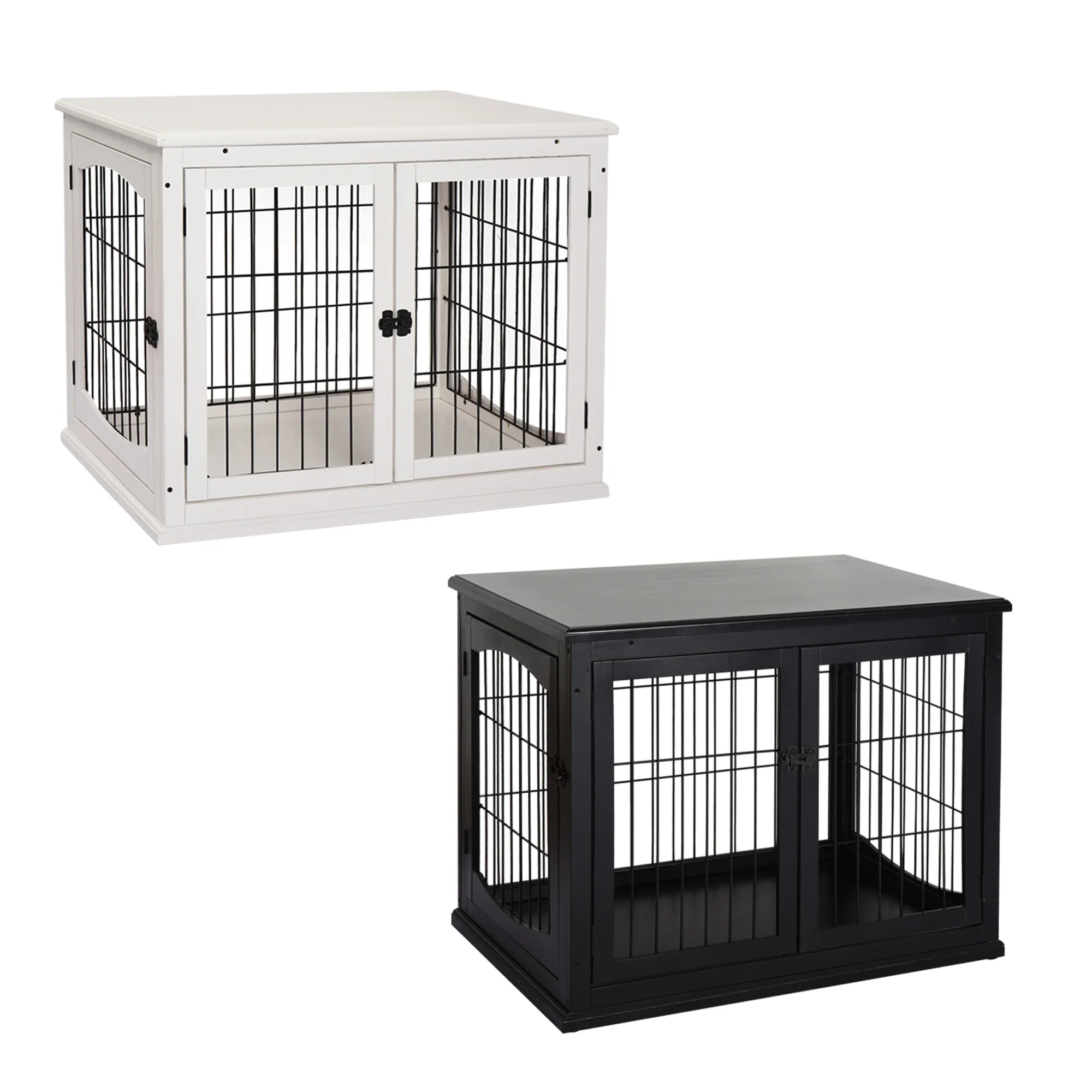 PawHut cage dogs wood with table surface 2 doors 81x58,5x66 cm White