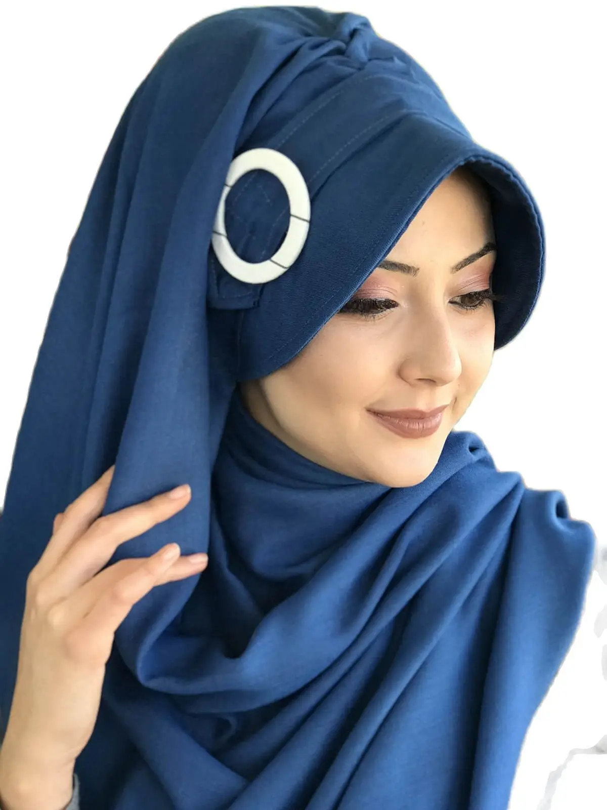 New Fashion 2021 Muslim's Headscarf Islamic Clothing Turban Spring Summer Foulard Scarf Dark Blue Buckle Woman's Hat Shawl