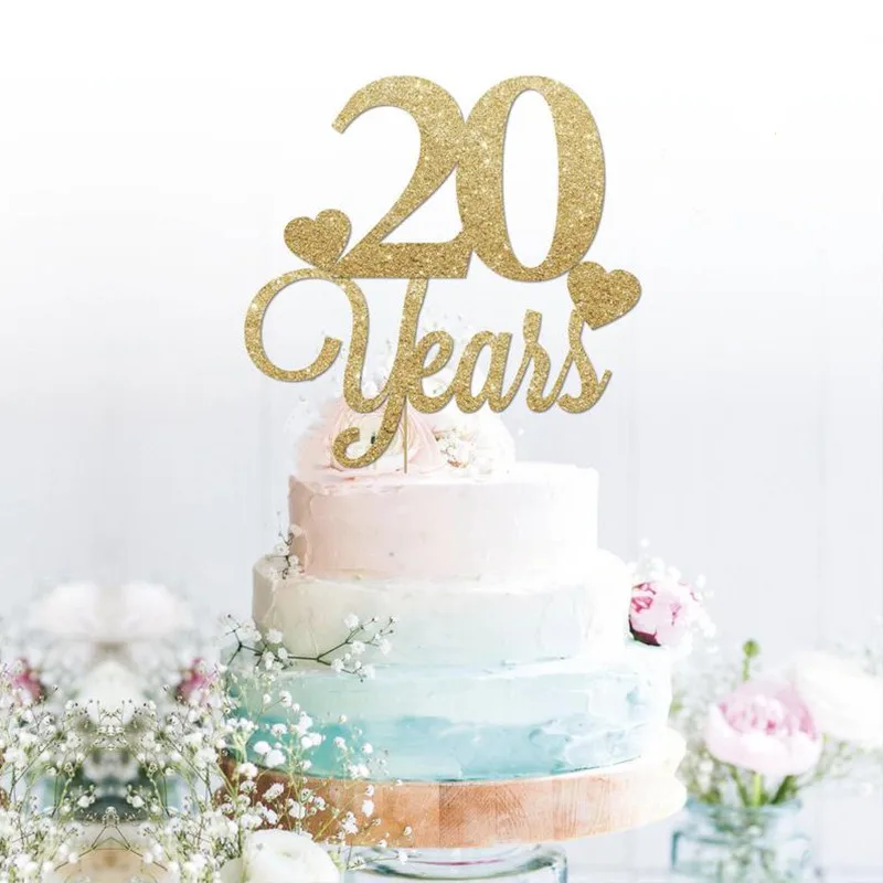 

Personalized Gold Glitter Cake Topper, Custom, 20 Years Anniversary, Any Number Color, 20, 30, 40