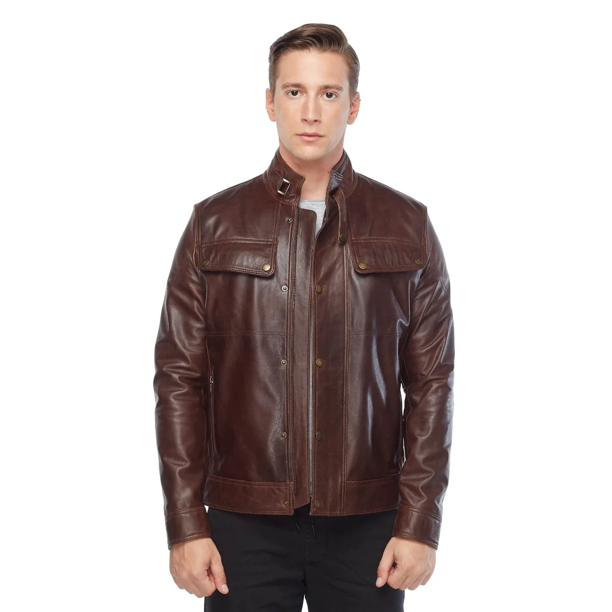 Addo maschio cappotto in vera pelle caffè originale pelle di agnello autunno inverno 2022 Biker Slim Large Size VintageTürkiye