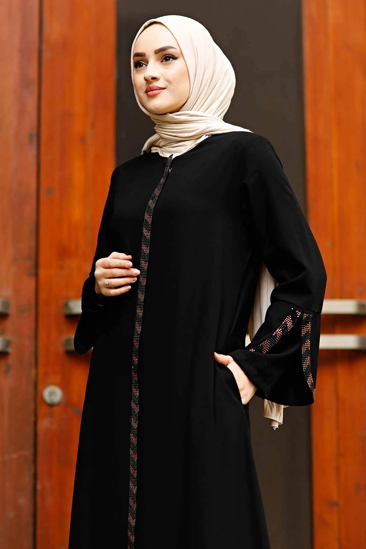 Front Zippered Arms Stone Abaya Dress Turkey Muslim Fashion Islam Clothing Dubai Istanbul Istanbulstyles 2023