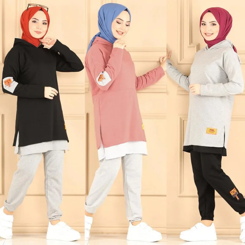 tracksuit set 2021season muslim fashion arabia Dubai fashion trends 100% Made in Turkey abayas hijab clothing muslim sets