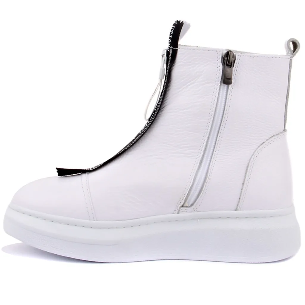 Sail-Lakers Putih Ritsleting Kulit Wanita Sepatu