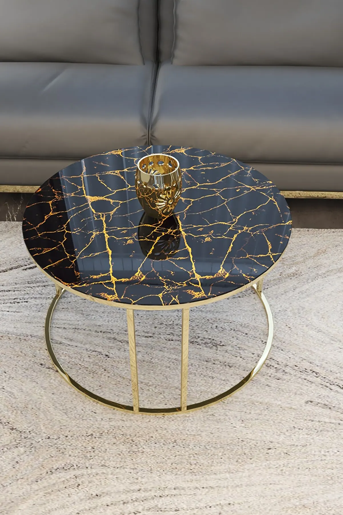 

ARTISTIC HOBBY ENTERTAINMENT TABLE METAL OVAL GOLDEN FOOT VOLCANO MARBLE PATTERN UNBREAKABLE TEMPERED GLASS COFFEE DINING TABLE