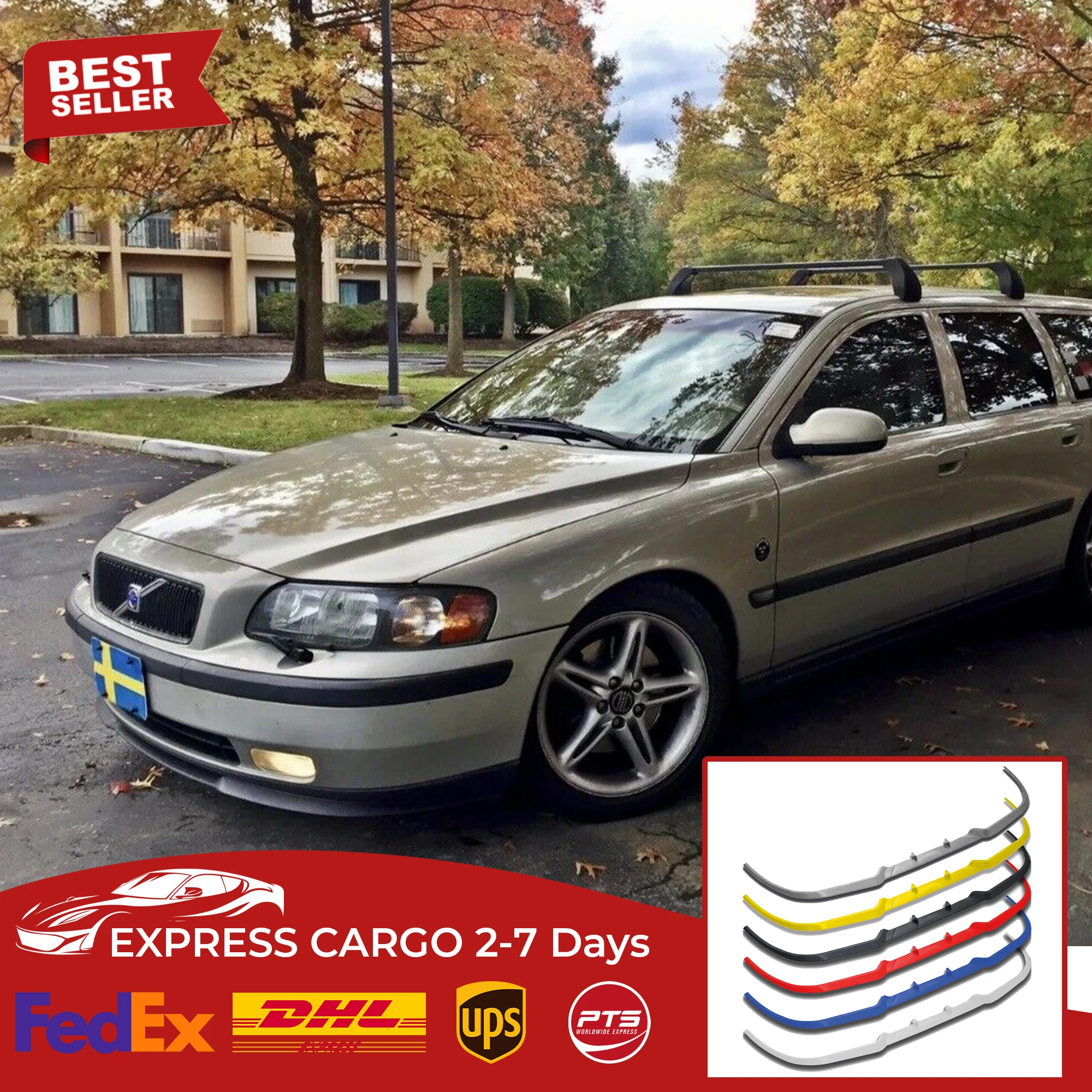 For Volvo S60R V70 CUPRA R FRONT SPOILER BUMPER LIP Euro Spoiler Lip Universal 3 pcs Body Kit