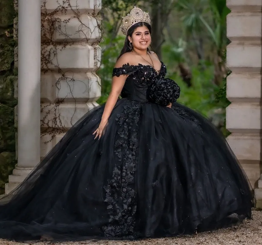 Vestidos de 15 anos plus size preto quinceanera vestidos capa apliques miçangas charro mexicano vestido de baile doce 16 vestido personalizado